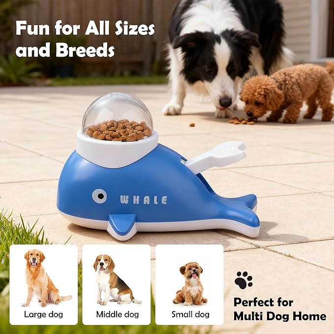 Pawise Interactive Dog Puzzle Toys & Cat Food Dispenser - Whale-Shaped Dog Puzzle Toy for Mental Stimulation, Slow Feeder Cat Bowl for Healthy Eating, Dog Enrichment Toys for Small Pets IQ Training