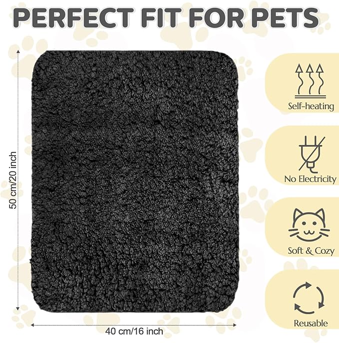 Self Warming Cat Bed Pad Self Heating Pet Mat Warmer Bed Mat for Feral and Indoor Washable Thermal Pet Kennel Pad with Anti-Slip Bottom(Black,16 x 20 Inch)