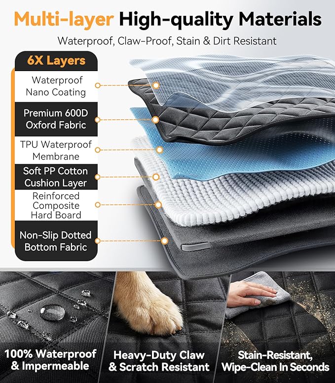 Truck Dog Seat Cover for Backseat, [Ultimate Safe, Comfortable and Large Space] Waterproof 600D Heavy Duty Dog Car Hammock, Release Passenger Seats, Fits Full-Size SUV/Truck, Large Dog Friendly, XL