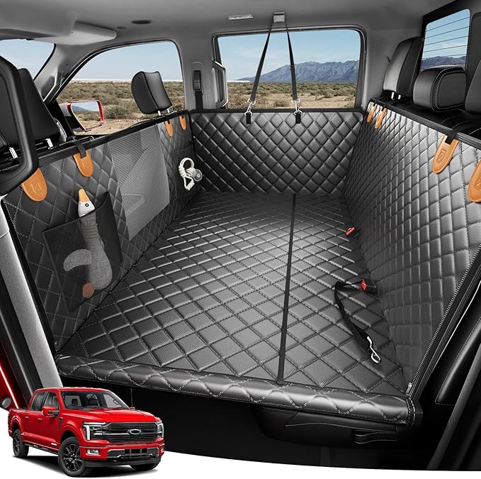 Zanch Heavy-Duty Dog Truck Seat Cover, Flat Solid Back Seat Extender for Multi Large Dogs, Hard Bottom Supports 450 lb, Waterproof Hammock Protector, XL for Full-Size Crew Cab Trucks & SUVs, Matte Blk