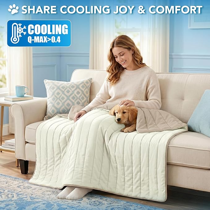 PetAmi Dog Cooling Mat, Q-Max Pet Cooling Blanket with Thick Cushioning, Self Cooling Pad for Dogs & Cats, Reversible Summer Mat for Crate, Couch, Kennel, Taupe/Beige, Small (24x32)