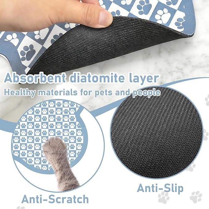 Pet Mats for Food and Water, Blue Bone Dog Food Mat for Floors, Non Slip Indoor Quick Dry Cat Bowl Feeding Mats (15.7” X23.6”)