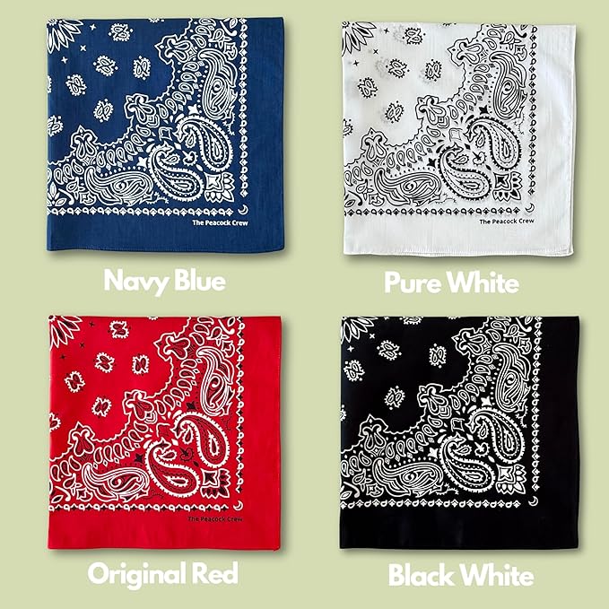 The Peacock Crew Premium Soft Cotton Bandanas Pack for Men and Women Paisley 22 x 22 inches