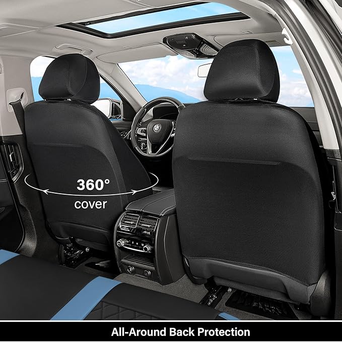 Coverado Universal Leather Seat Covers Full Set for 5 Seats – Waterproof, Durable All-Weather Protector for SUV, Pickup Truck, Sedan, Blue&Black