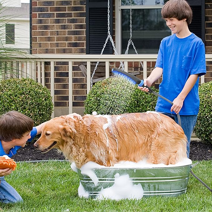 Pet Wand Shower Sprayer, Dog Shower Attachment, 1.8GPM Dog Shower & Bath Accessories with Faucet Head Hook Valve 9.8 Ft Steel Hose for Dogs Cats Bath Indoor Outdoor Blue & Grey