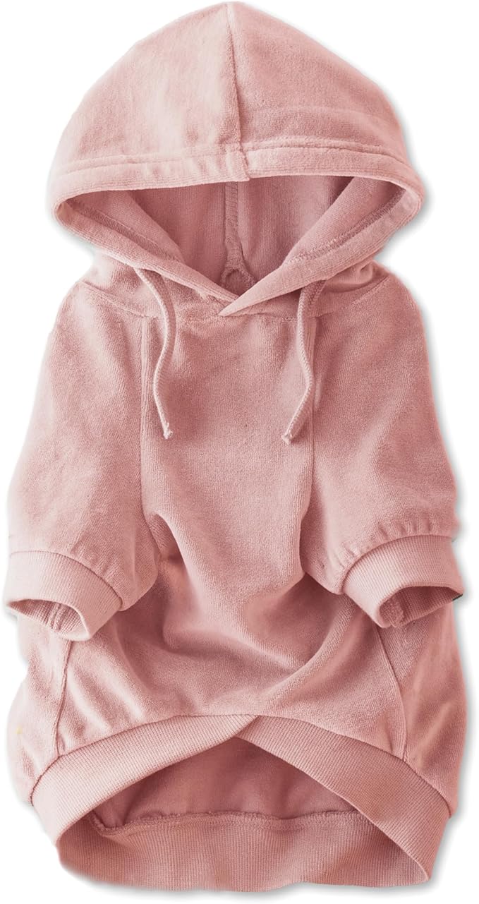 Pet Passion Cooper II Organic Cotton Velour Dog Hoodie Pet Coat for Small, Medium and Large Dogs, Pink, Large