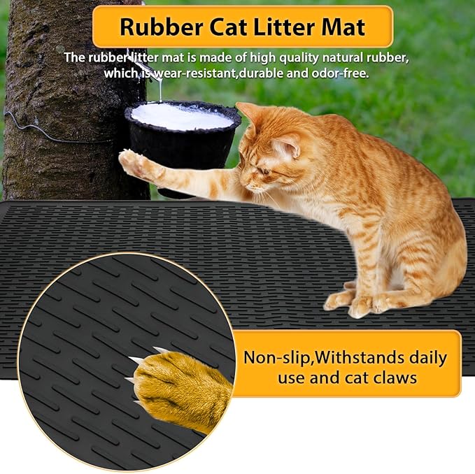 Large Cat Litter Mat 39x27 Inch, XL Waterproof Cat Litter Box Mat, Extra Large Litter Trapping Mat, Washable Rubber Cat Litter Catcher Mat for Multiple Cats, Black