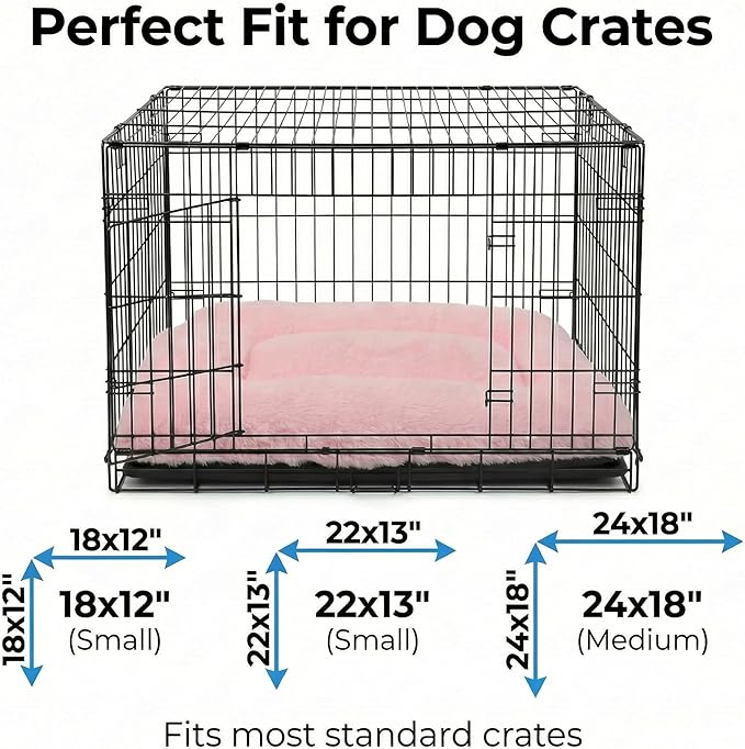 Dog Crate Bed 18x12 for Small Dogs,Washable Puppy Crate Mat with Non Slip Bottom,Soft Dog Crate Pad,Pink