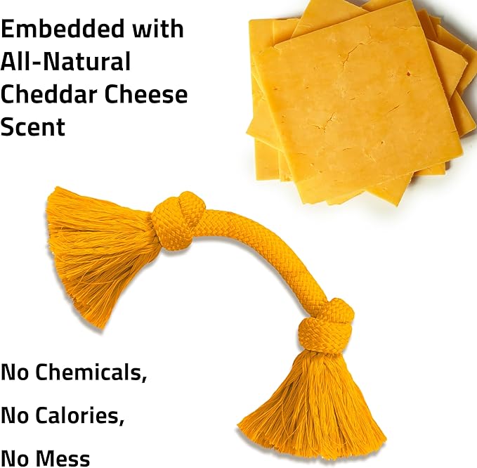 Playology Dog Toys | Dri-Tech Rope Tug of War Dog Toy for Tough Chewers | Cheddar Cheese Scented Medium Tug Rope Toys for Dogs
