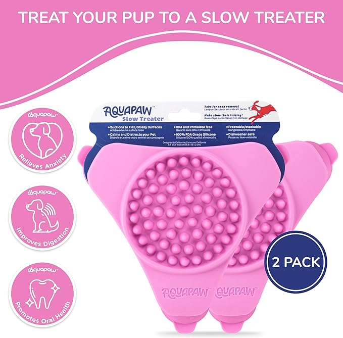 Aquapaw Lick Mat for Dogs 2-Pack, Suction Cup Dog Slow Feeder Pad & Licking Mat for Peanut Butter Treats – Calming Dog Bathing Aid, Stress Relief & Mental Stimulation for All Breeds - Pink
