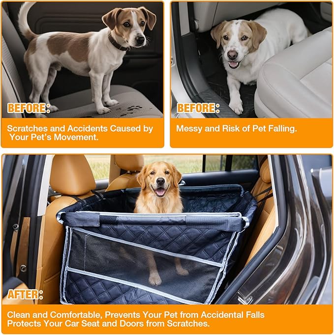 Dog Car Seat for Large Medium Dogs, Hard Bottom Extender with Mesh Windows, Waterproof Backseat Cover for Pets, SUV Dog Travel Bed for Road Trips & Car Travel (28 * 23 * 21.7inches)
