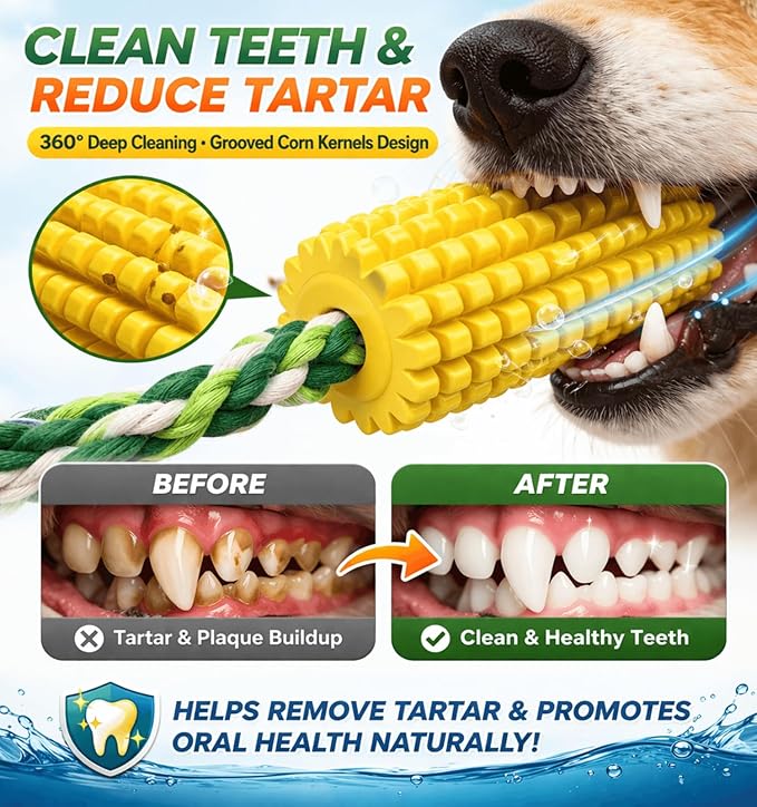 4.37 inch Corn Cob Dog Toys for Aggressive Chewers, Durable Rubber Teething Toys for Puppies, Dog Toys to Keep Them Busy, Bite and Brush Dental Toy for Small Medium and Large Dogs