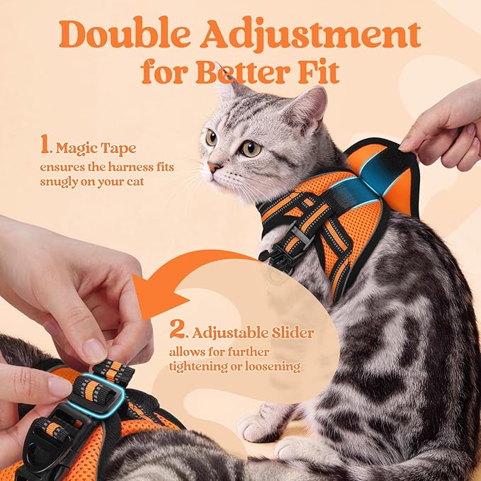 rabbitgoo Cat Harness and Leash, Step-in Escape Proof Kitten Harness Set, Soft Comfortable Cat Vest, Easy to Wear and Adjust, Reflective for Safe Outdoor Walking, Light Orange, Large
