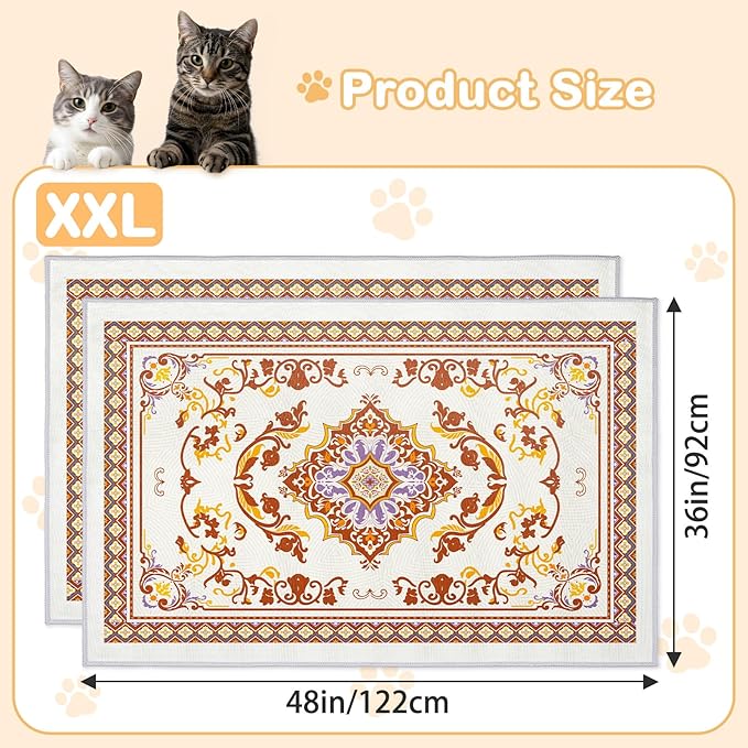 Washable Cat Litter Mat 48"x36" 2Pack with Non-Slip Bottom Waterproof Litter Box Mat Easy to Clean Litter Trapping Mat for Kitty