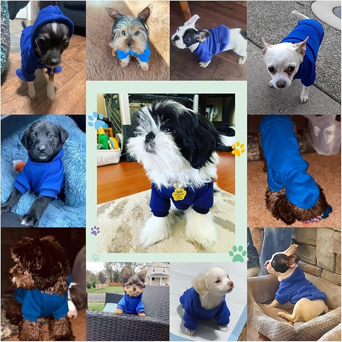 Jecikelon Soft Dog Hoodies for Small Dogs, Fleece Puppy Sweatshirt with Pockets, Warm Winter Cold Weather Coats for Pet Cat, Cute Clothes Puppy Costume (Dark Blue, X-Small)