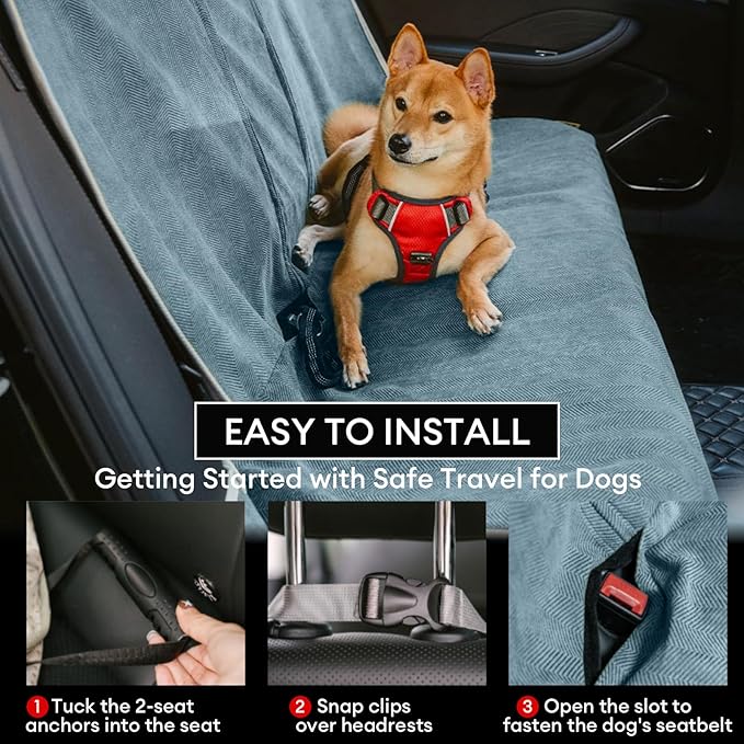 FUNNY FUZZY Dog Car Seat Cover for Back Seat, Back Seat Pet Cover for Dogs Waterproof, Scratchproof Dog Backseat Cover, Non-Slip Bench Car Seat Protector, Universal Fit Most Cars, SUVs, Trucks, Blue
