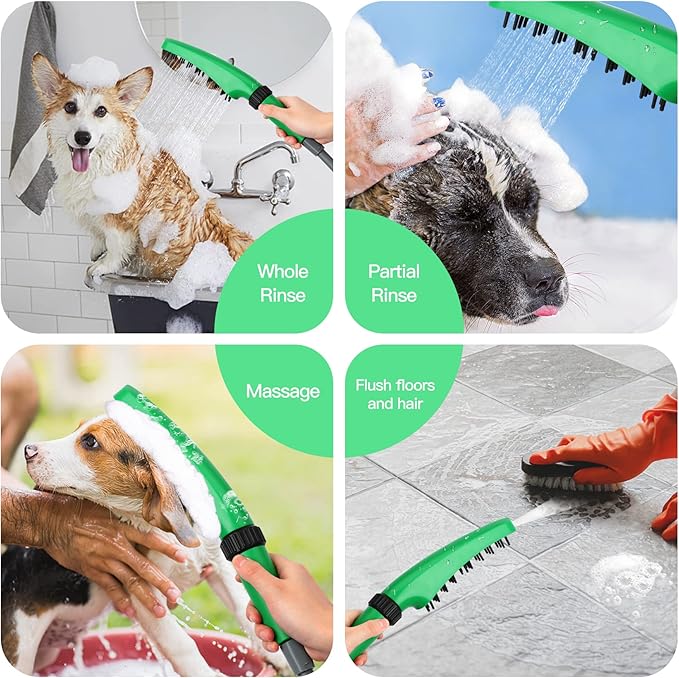 Pet Shower Sprayer, Dog Shower Attachment, 1.8GPM Dog Shower & Bath Accessories with Faucet Head Hook Valve 9.8 Ft Steel Hose for Dogs Cats Bath Indoor Outdoor Green & Black