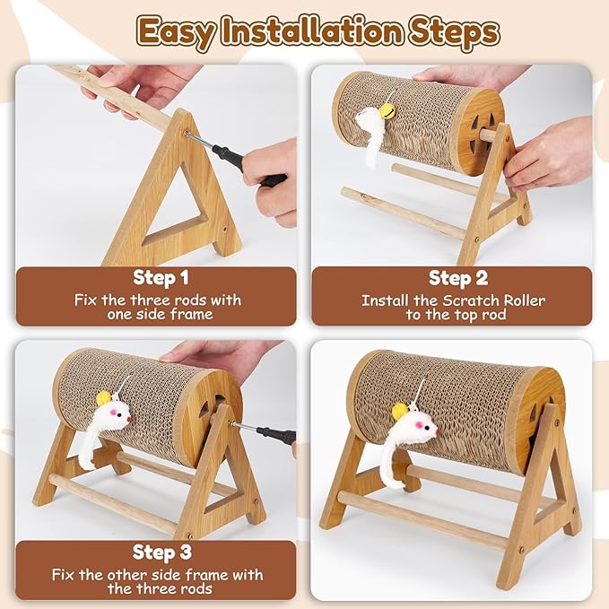 Cat Scratching Board, Indoor Scratcher for Cats, Cat Scratching Roller Toy, Interactive Toy Furniture Protector, Exercise Toy for Kittens, Cats, Small Pets