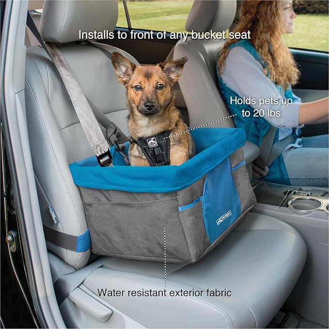 Kurgo Dog Booster Seat - Keeps Dogs Secure & Comfortable - Waterproof Exterior - Removable Washable Liner - Dog Car Seat with Harness Strap - Collapsible - Heather Style - Charcoal/Blue