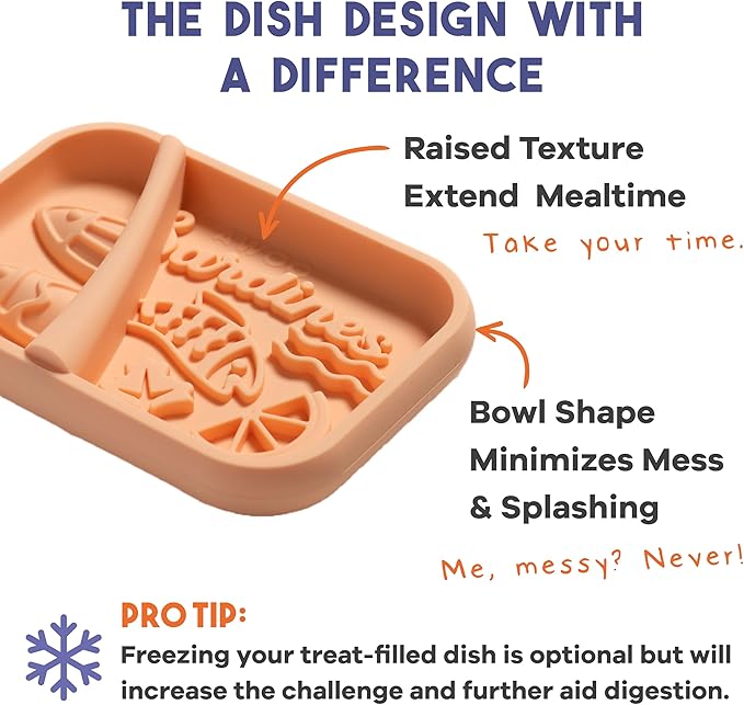 Awoo Sardina - Silicone Lick Mat + Slow Feeder for Cats & Small Dogs - Non-Slip Design with Suction Cups - Dishwasher Safe Pet Dish - Extends Mealtime and Reduces Anxiety - for Wet & Dry Food (Melon)
