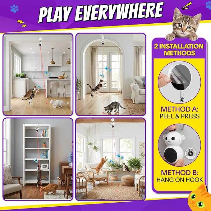 Interactive Cat Toys for Indoor Cats: 2 in 1 Cat Toy with Automatic Flying Bird & Mouse Wand, Smart Motion Mode Adjustable Speed, USB Rechargeable Safe for Bored Kittens and Adult Cats