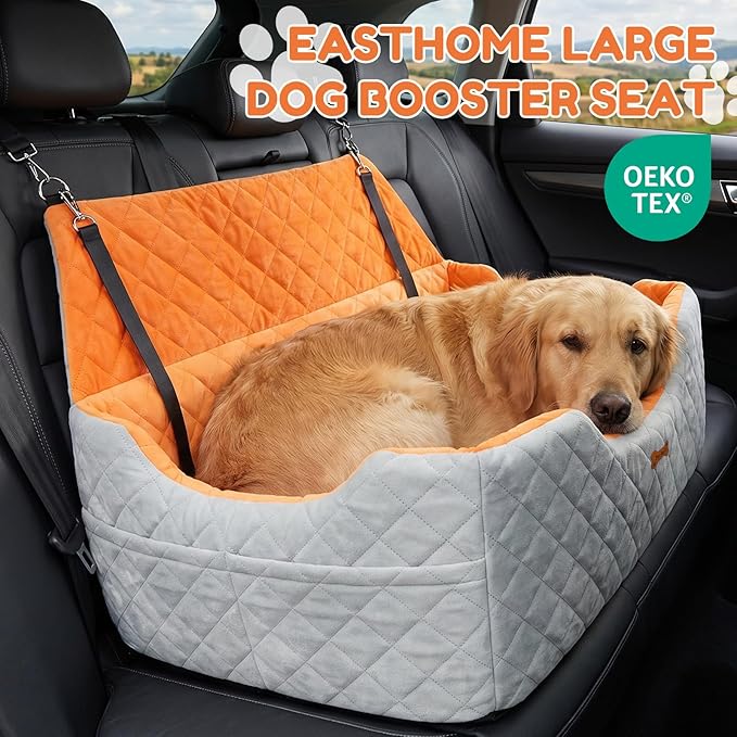 Dog Car Seat for Large Dogs - Foam Dog Booster Seats for 2 Small Dogs, High Depth Car Pet Seat with Storage and 2 Safety Leash, Washable Portable Travel Cat Bed, 2-inch, Grey