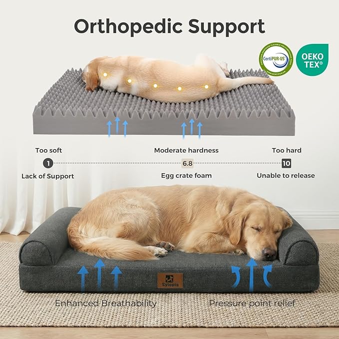 Sytopia 42 Inch Indestructible Dog Beds for Large Dogs, Big Chew Proof Orthopedic Egg Crate Foam Pet Bed with Washable Removable Cover and Anti-Slip Bottom, Black