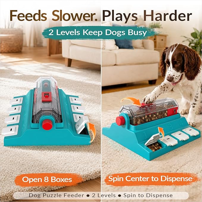 KADTC Dog Puzzle Toy, XL Size, 2 Levels of Challenge, Paw-Activated Rolling Treat Dispenser, Slow Feeder & Mental Stimulation for Medium/Large Dogs Enrichment Toys