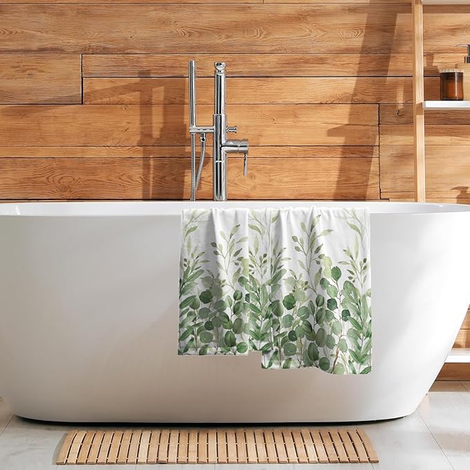 Giwawa Green Eucalyptus Hand Towels Plant Leaves Decorative Bath Towels Soft Absorbent Dish Fingertip Towel for Kitchen Bathroom Guest Gym Spa