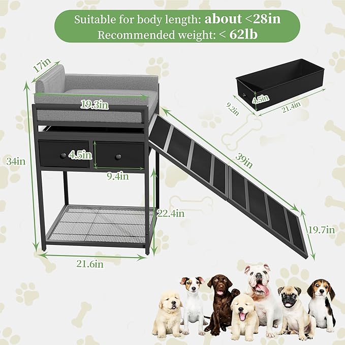 kepptory Dog Window Perch with Stairs and Storage, Bunk Dog Bed with Folding Pet Ramp for Dogs Cats, Pet Sofa Chair with Pet Stairs Ramp for Office