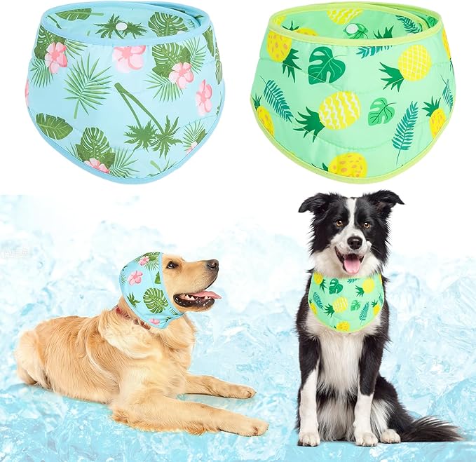 KOOLTAIL Dog Cooling Bandana, 2 Pack Cute Instant Cooling Vest Pet Ice Scarf Adjustable, Summer Outdoor Ice Neck Cooler Towel Neck Wraps, Pet Chill Out Scarf Cooler Prevent Sunstroke in Hot Summer