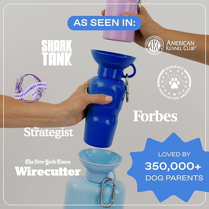 Springer Dog Water Bottle | Portable Travel Drinking Feeder Dispenser for Dogs & Puppies | As Seen on Shark Tank | Leak-Proof Bowl | BPA-Free | Outdoor Walking, Hiking & Travel | 22oz Indigo