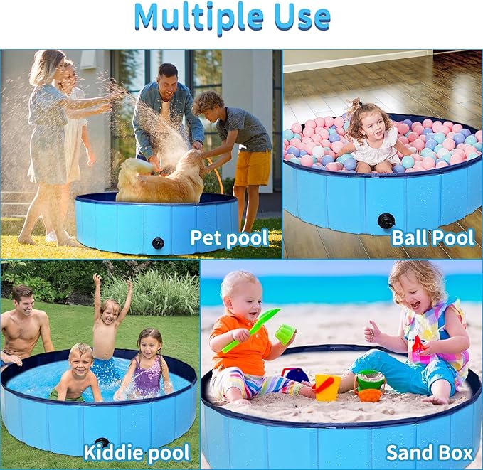 Foldable Dog Pet Bath Pool,63 x 12Inches Hard Plastic Collapsible Pet Bath Tub & Wading Pool or Dogs and Cats for Indoor/Outdoor Use, Blue