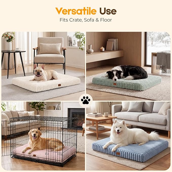 Orthopedic Dog Bed for Medium Dog, Waterproof Pet Bed,Non-Slip Bottom and Egg-Crate Foam with Removable Washable Cover Crate Bed,Cream,30"x20"x3"