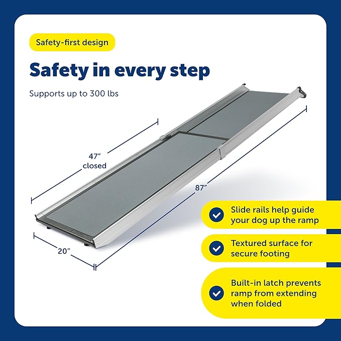 PetSafe Happy Ride Extra Long Telescoping Dog Ramp, Portable Pet Ramp for Cars, Trucks & SUVs with Adjustable Sizing