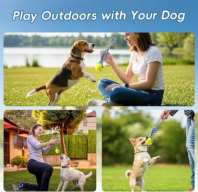 Interactive Tug of War Rope Toy for Medium & Small Dogs - Outdoor Tether Tug Toy with 1 Knot & Tennis Ball, Puppy Teething Chew Cotton Toy