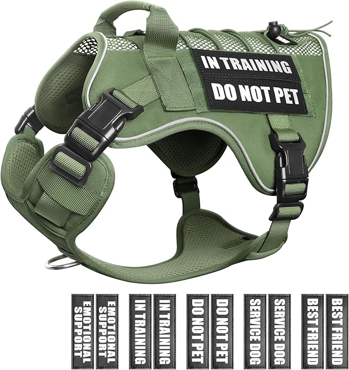 WINSEE Service Dog in Training Mesh Harness with 10 Pet Patches, Soft Air Mesh Breathable Tactical Dog Molle Vest, Reflective Military Pet Vest for Walking Hiking for Large Dogs