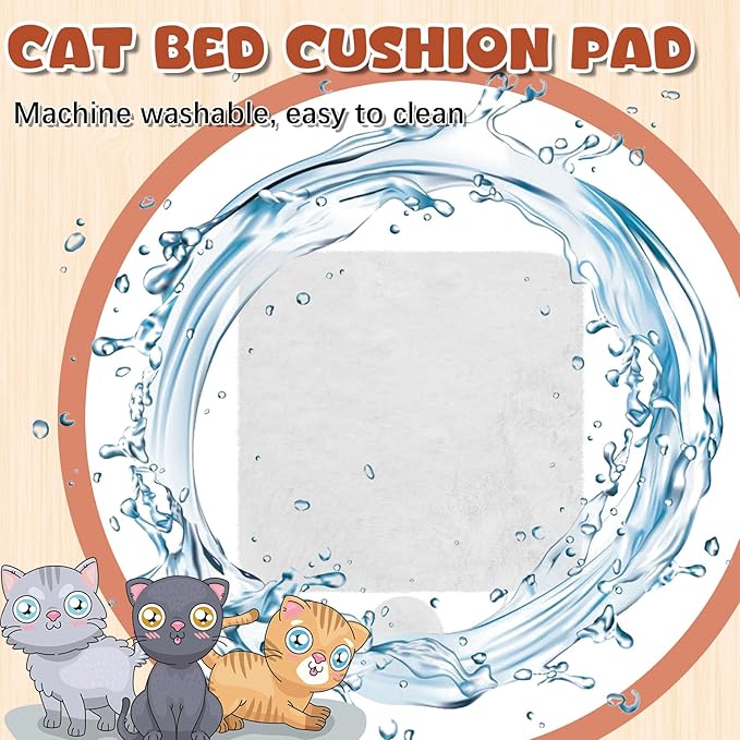 Abbylike 3 Pack 11.8 Square Cat Dog Bed Cushion Pad Mat Faux Rabbit Fur Pet Bed with Ball Anti Slip Soft Washable Cat Tree Tower Replacement Cushion Pad for Crate Cage Carrier Window Perch, White