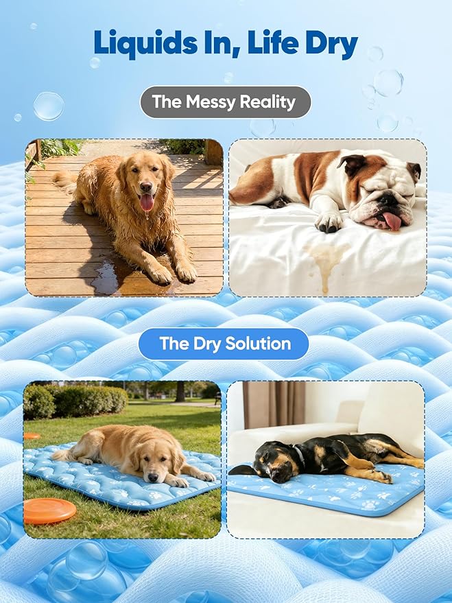 Rywell Super-Absorbent Cooling Mat for Dogs 59"x40" Arc-Chill 3.0 & Color-Changing Dog Cooling Mat, Stay Cool & Dry, Washable, Non-Slip Pet Bed Mat for Floors, Sofas, Kennels
