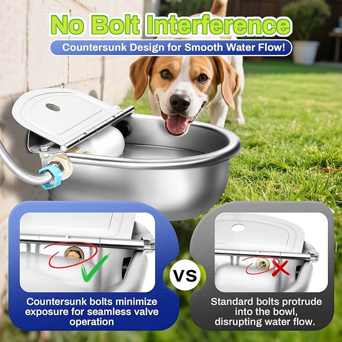 Ademon Automatic Animal Drinking Water Bowl with Float Valve, Extended Pipe & Drain Hole, Stainless Steel Waterer Feeder Farm Dog Dispenser Kit Self Filling for Livestock Horse Goat Water Trough