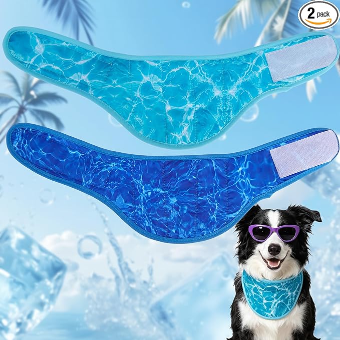 EXPAWLORER Dog Cooling Bandana - 2 Pack Instant Cool Chill Out Dog Scarf, Adjustable Summer Outdoor Ice Neck Cooler Vest, SAP Ice Crystal Powder Physical Cooling Pet Handkerchiefs, Wave Large