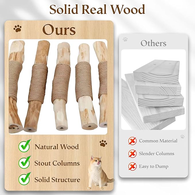 HITTITE Natural Wood Cat Tree Tower with Scratching Post, 40 Inches Tall Modern Cat Tower with Cozy Bed and Condo, Luxury Real Branch Cat Tree for Indoor Cats Large Adult, Khaki.