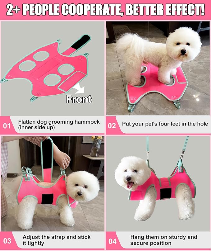 Kkiimatt Dog Grooming Hammock, XXS Grooming Harness for Dogs Trimming at Home,Dog Sling Restraint for Grooming with Thick Fabric Neck Support, Grooming Strap Hanger Holder for Claw Care