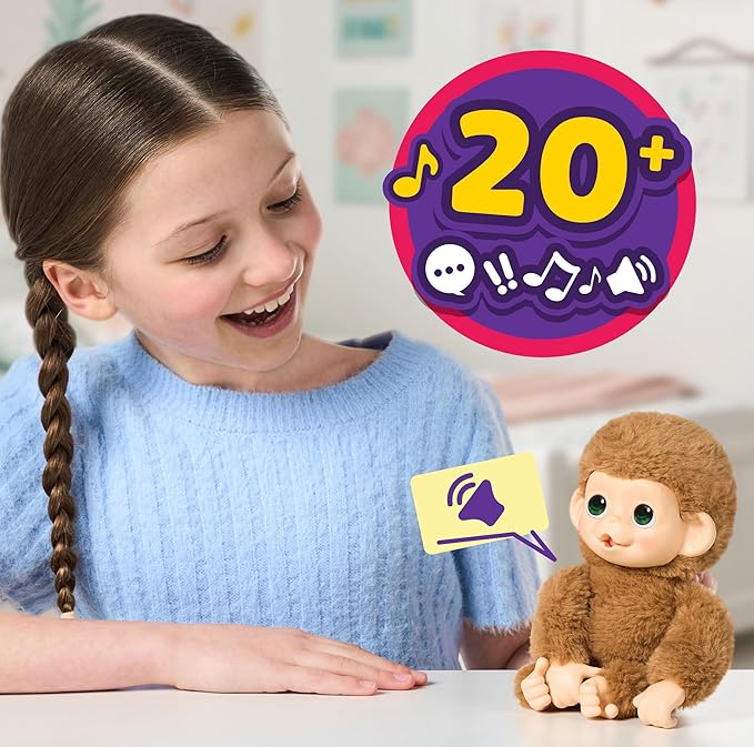 Little Live Pets Baby Monkey Minis – Pepi Peach. Interactive Pet Toy. 20+ Sounds & Reactions. Soft Brown Fur, 7.4" Tall. Super Realistic. Feed, Nurture, React. Grippy Hands & Feet. Collect All 3