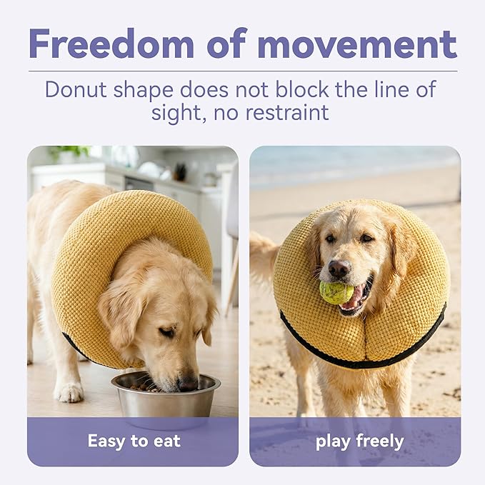 Loflaze Inflatable Dog Cone Collar - Dog Neck Donut Cone Collar Alternative After Surgery - Soft Cone for Large Medium Small Dogs Cats - Alternative Recovery E Collar (Yello, L)