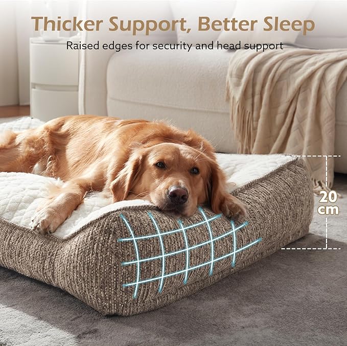 JOEJOY Extra Large Orthopedic Dog Beds Large Sized Dog, Extra Thick Supportive Big Dogs Bed with Sides, Ultra Soft Pet Bed Sofa, Beige, 48''x35''