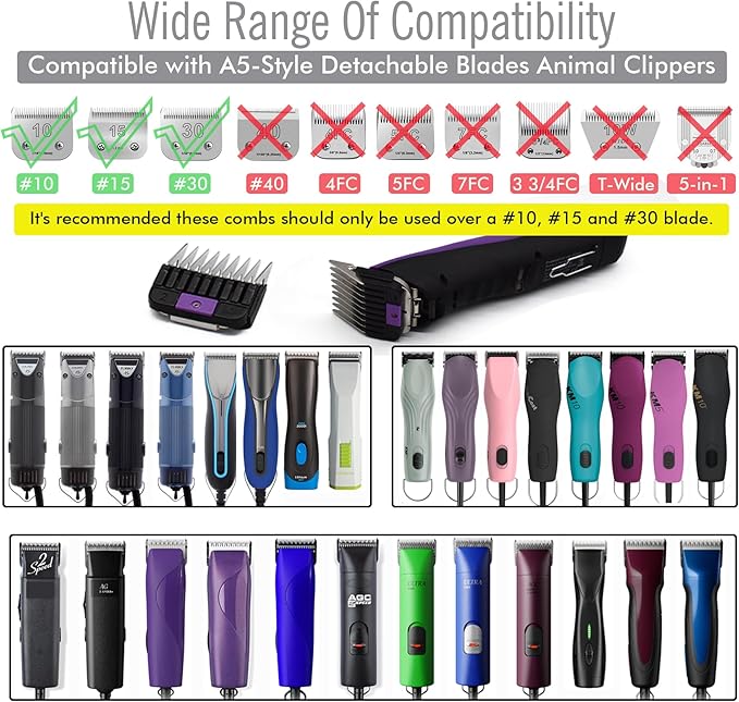 Professional A5-Style Animal Clipper Stainless Steel Color-Coded Snap-on Attachment Guard Guide Comb, 1/8"-1" Compatible with Wahl KM Series Oster A5 Andis Detachable Blade Pet Dog Groomers (#2-1/4")