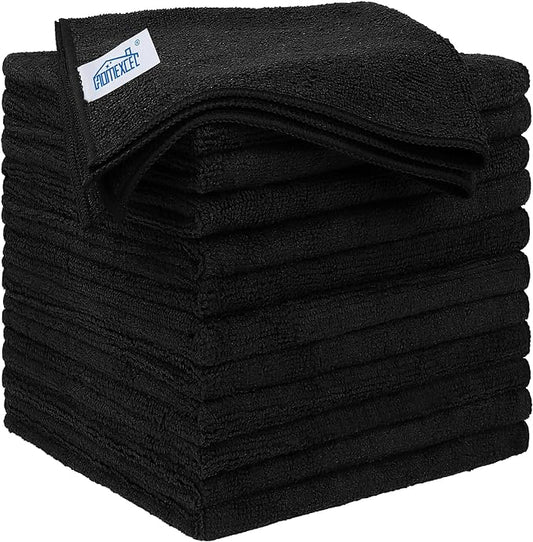HOMEXCEL Black Microfiber Cleaning Cloth 12 Pack, 12.5 x 12.5 inch Microfiber Towels for Cars, Ultra Absorbent Car Washing Cloth, Lint Free Streak Free Cleaning Rags for Car, Kitchen, and Window