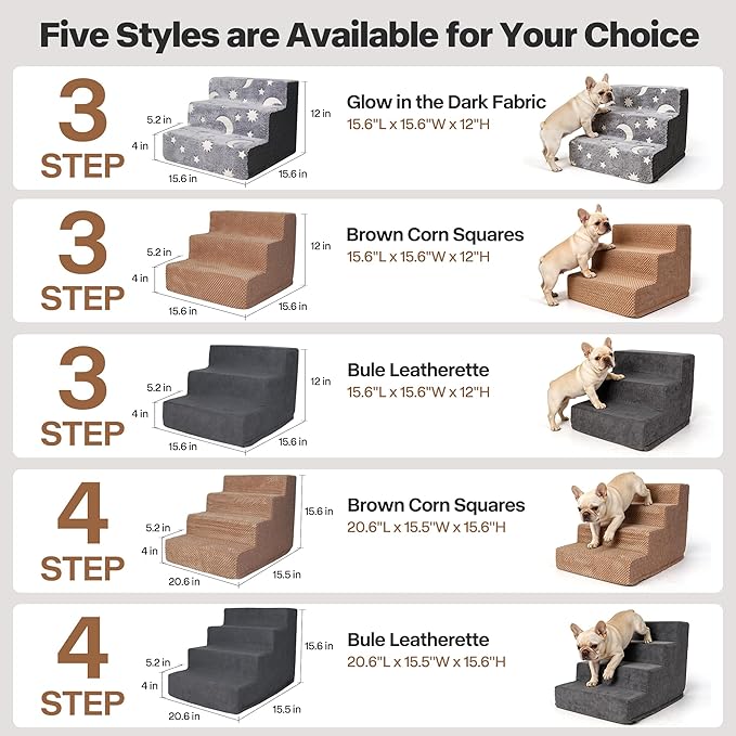 Pawise 4 Step Dog Stairs for Small Dogs Cats, Brown Mesh Pet Steps, Non-Slip Pet Stairs for High Bed Couch, Indoor Portable Dog Ramp with Zipper Bottom for Medium Large Dogs and Puppy