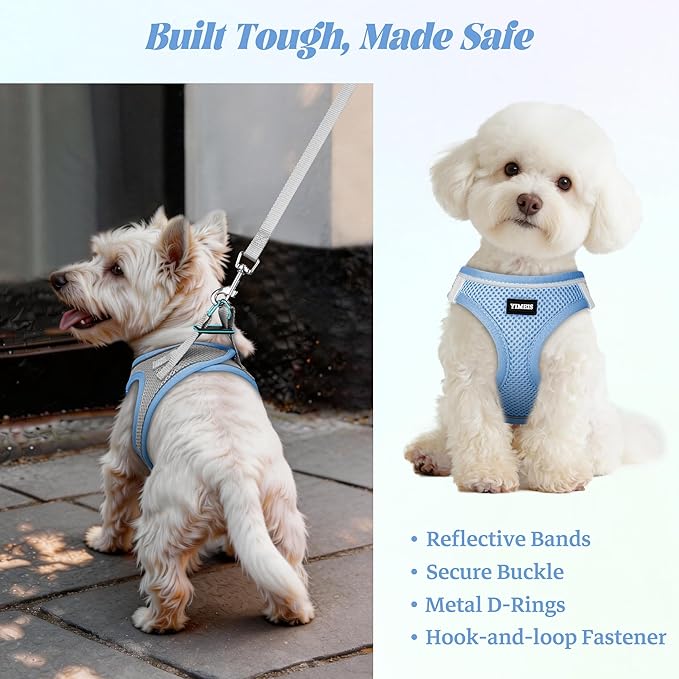 YIMEIS Dog Harness and Leash Set, No Pull Soft Mesh Pet Harness, Reflective Adjustable Puppy Vest for Small Medium Large Dogs, Cats (Greyblue, Medium (Pack of 1)